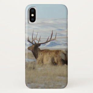 Coque iPhone X E22 Élan mâle et collines enneigées
