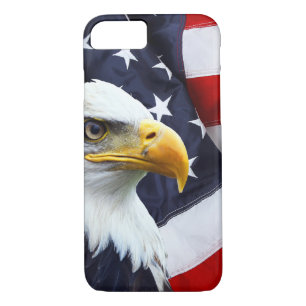 Coque iPhone 8/7 Eagle chauve nord-américain sur le drapeau