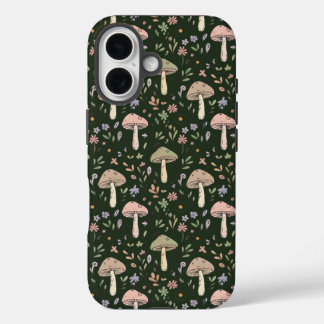 Coque Pour iPhone 16 Earthy Olive Green Fungi Seamless Pattern Boho