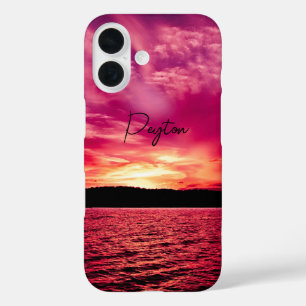 Coque Pour iPhone 16 Eau de coucher de soleil élégante avec nom personn