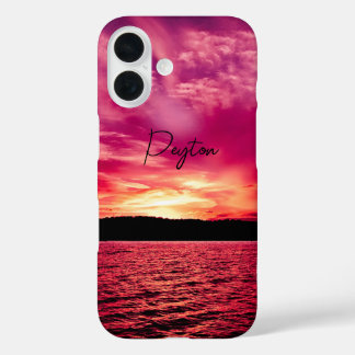 Coque Pour iPhone 16 Eau de coucher de soleil élégante avec nom personn