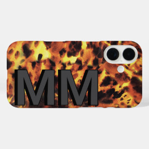 Coque Pour iPhone 16 Écaille de tortue monogrammée gris foncé noir