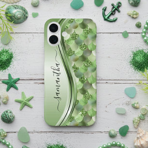 Case-Mate iPhone Case Écailles de sirène Vert Nom manuscrit Métal