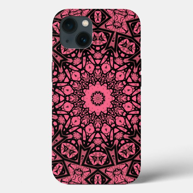 Coques Case-Mate iPhone Écharpe patchwork ornement rose et noir (Verso)