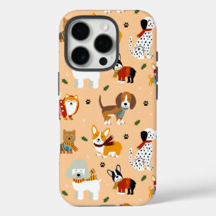 Coque iPhone 16 Pro Écharpes festives d'hiver pour chiots