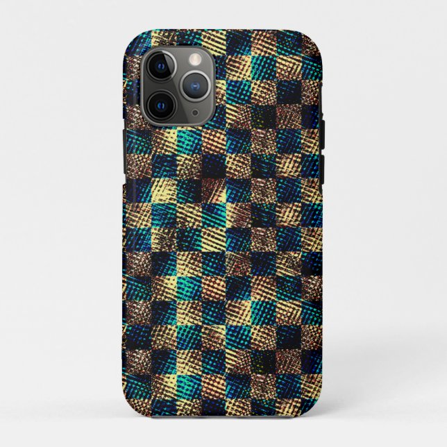 Coques Case-Mate iPhone Échecs avec effet sale et rayé, bleu jaune (Dos)
