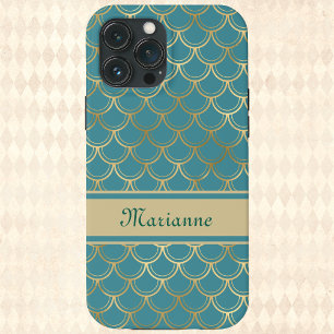 Case-Mate iPhone Case Échelles de sirène turquoise et or avec nom de mon