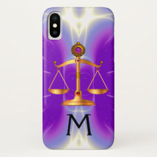 COQUE iPhone X ÉCHELLES D'OR DE LA LOI AVEC PIERRES GEM MONOGRAM