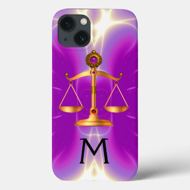 COQUES Case-Mate iPhone ÉCHELLES D'OR DE LA LOI AVEC PIERRES GEM MONOGRAM  (Verso)