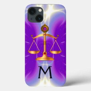 iPhone 13 CASE ÉCHELLES D'OR DE LA LOI AVEC PIERRES GEM MONOGRAM