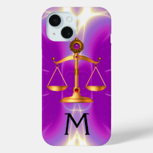 COQUE POUR iPhone 15 ÉCHELLES D'OR DE LA LOI AVEC PIERRES GEM MONOGRAM