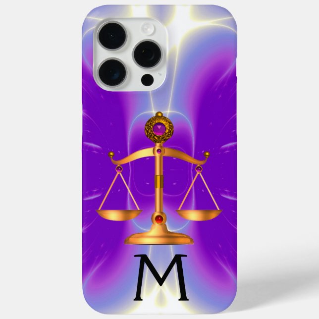 Coques Case-Mate iPhone ÉCHELLES D'OR DE LA LOI, PIERRES GEM MONOGRAM Viol (Verso)