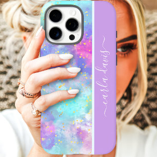 Coque iPhone 16 Pro Max Éclaboussure d'aquarelle Nom personnalisé