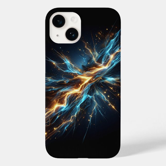 Coques Case-Mate iPhone Éclair Cosmique Abstrait - Bleu Électrique et (Verso)