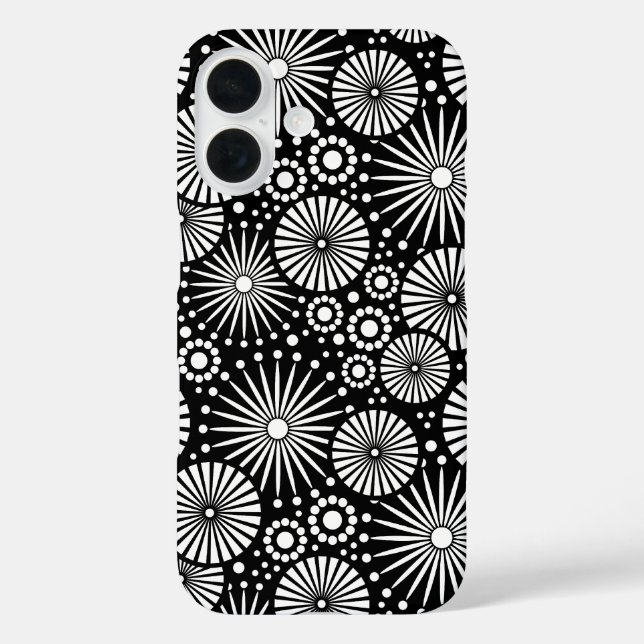 Coques Case-Mate iPhone Éclatantes fleurs géométriques noir et blanc (Verso)