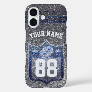 Coque Pour iPhone 16 École de Parties scintillant Blue & Silver Footbal