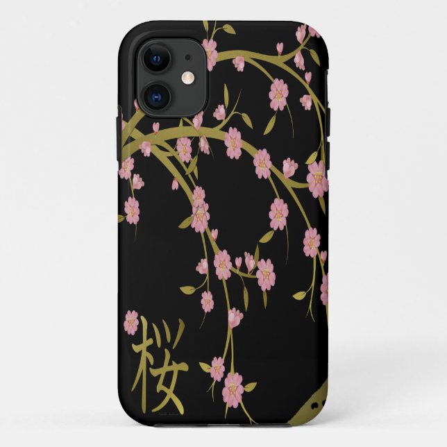 Coques Case-Mate iPhone Écran Japonais Rose Sakura Or Noir (Dos)