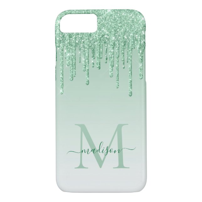 Coques Case-Mate iPhone Écran Monogramme de Parties scintillant verte à la (Dos)
