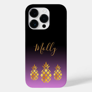 Coque Case-Mate iPhone Écriture de nom violet d'ananas noir