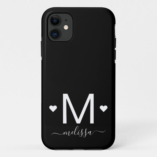 Coques Case-Mate iPhone Écriture féminine moderne monogramme noir blanc   (Dos)