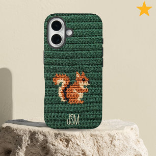 Coque Pour iPhone 16 Écureuil au crochet mignon Monogramme Initiales pe