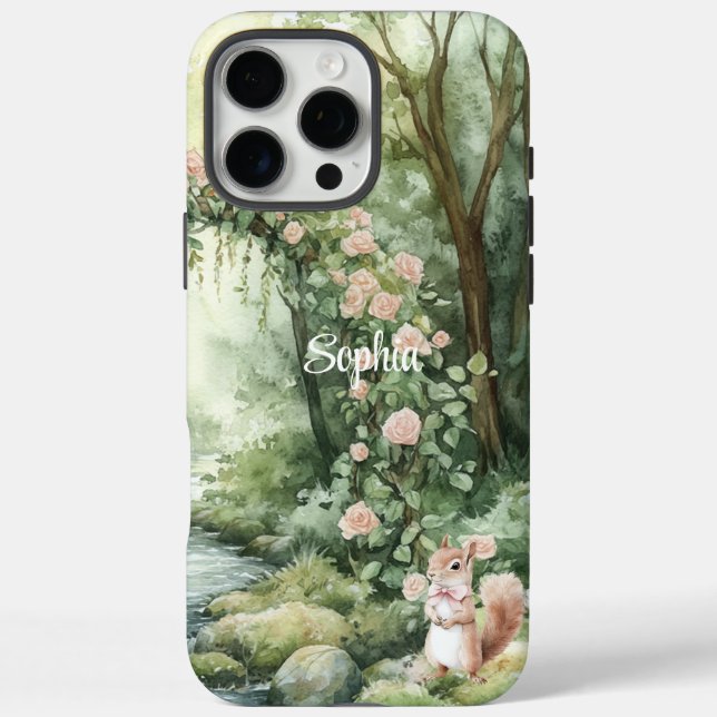 Coques Case-Mate iPhone Écureuil de la forêt florale rose (Verso)