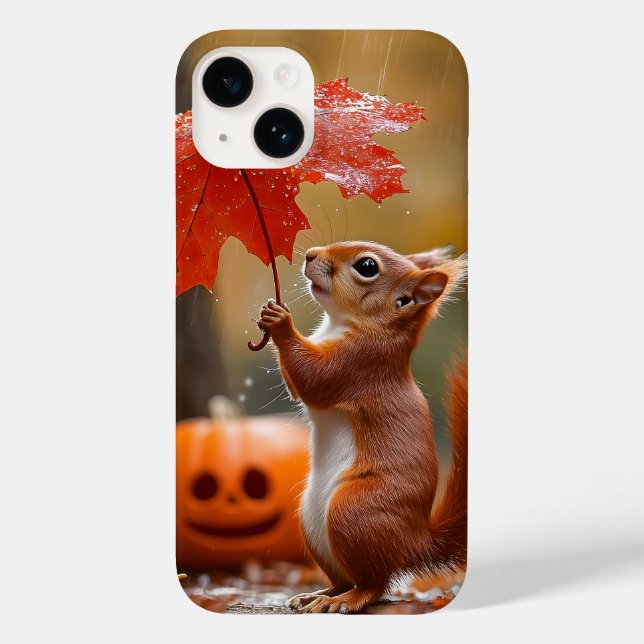 Coques Case-Mate iPhone Écureuil mignon avec parapluie à feuilles - Pluie  (Verso)