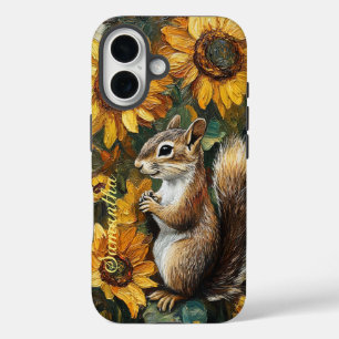 Coque Pour iPhone 16 Écureuil personnalisé Nibbling Van Gogh Tournesols