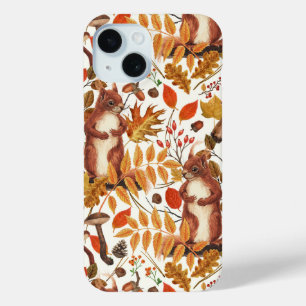 Coque Case-Mate iPhone Écureuils d'automne et flore automnale sur le blan
