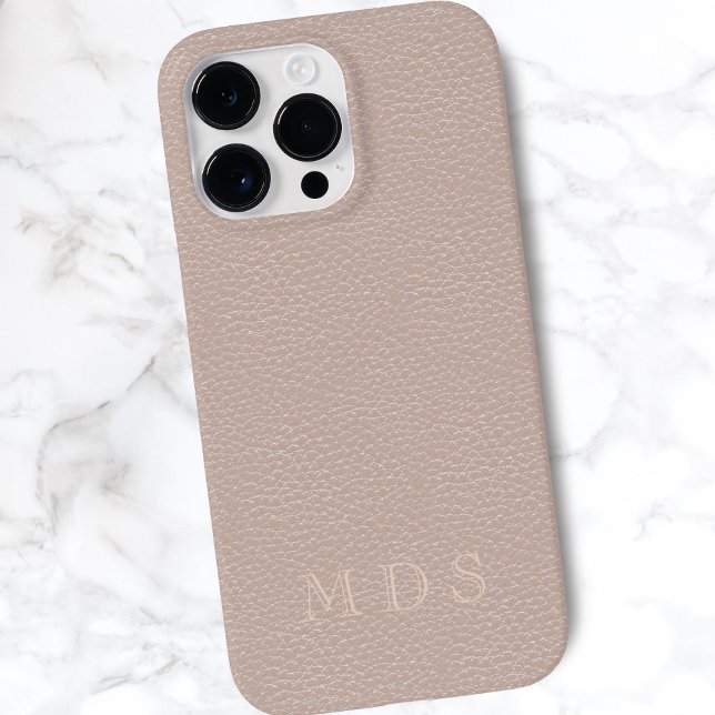 Coques Case-Mate iPhone Effet Cuir rose rose pâle rose (A blush pink faux leather look phone case with space for your initials)