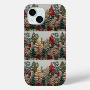 Coque Case-Mate iPhone Effet de broderie Faux Forêt Noël No1