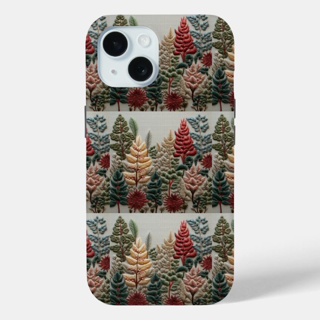 Coques Case-Mate iPhone Effet de broderie Faux Forêt Noël No1 (Verso)