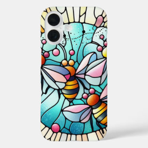 Coque Pour iPhone 16 Effet de vitrail aux abeilles charmantes
