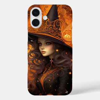 COQUE POUR iPhone 16 PLUS ÉFFRAYANT GOTHIC HALLOWEN ORANGE TAROT CARTE FEMME