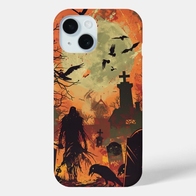 Coques Case-Mate iPhone Éffrayant Halloween Graveyard Zombie Raven Skeleto (Verso)