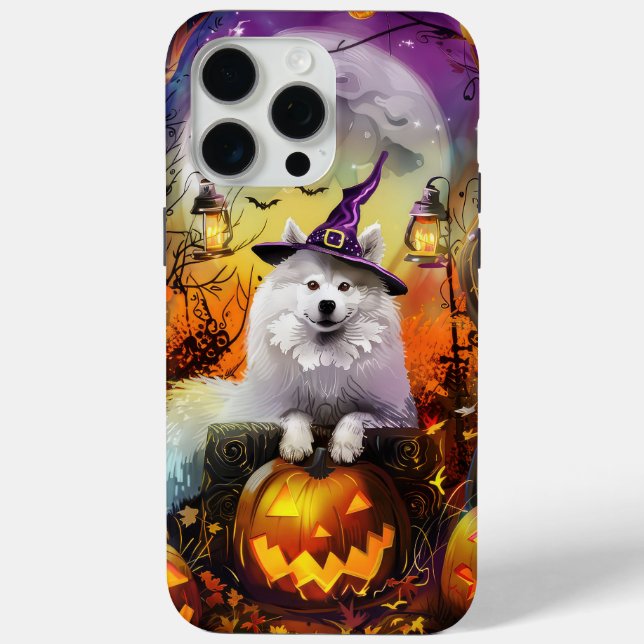 Coques Case-Mate iPhone Éffrayant Samoyed Chien Halloween sorcière et Citr (Verso)