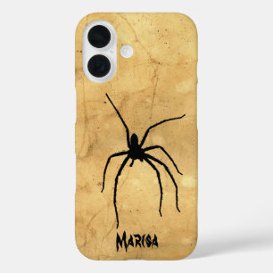 Coque Pour iPhone 16 Éffrayant Spider sur Tan Grunge Arrière - plan