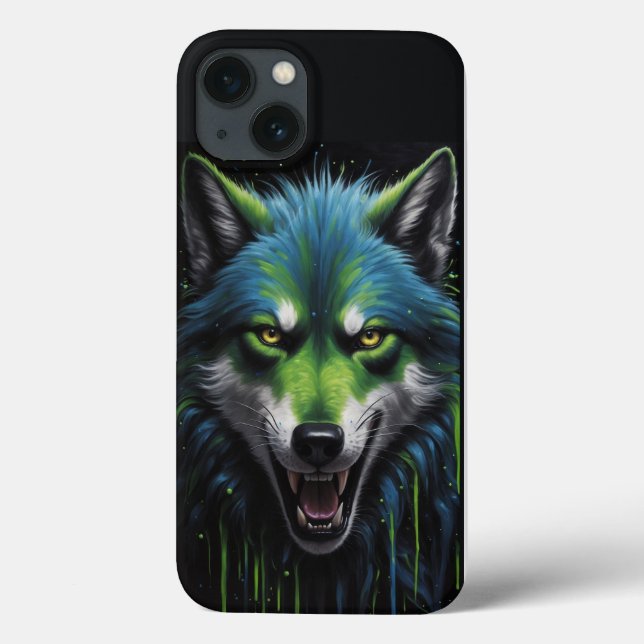 Coques Case-Mate iPhone Effrayant Werewolf teintes néon vert (Verso)