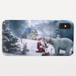 Case-Mate iPhone Case Église Santa Claus et Polar Bear<br><div class="desc">Père Noël et Ours polaire dans la neige. frontiernow.com</div>