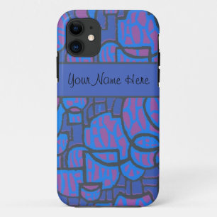 Coque iPhone 11 Electric Blue, Magenta Abstrait, Black Outlines