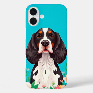 Coque Pour iPhone 16 Plus Élégance canine 🌼✨ Charme floral pour amoureux d'