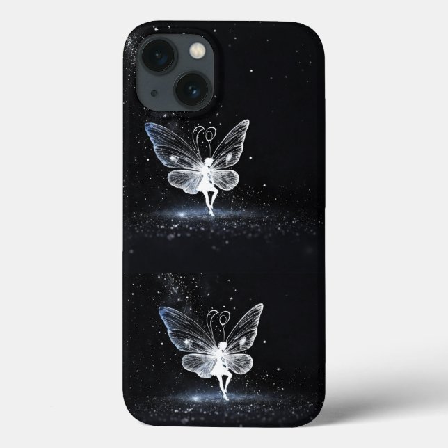 Coques Case-Mate iPhone Élégance étoilée : Papillon blanc sur fond noir (Verso)