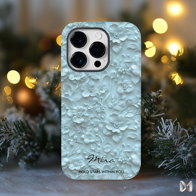 Coques Case-Mate iPhone Élégance Fleurie Bleue Douce avec Gaufrage (Créateur téléchargé)