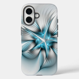 Coque Pour iPhone 16 Élégance florale Art moderne Abstrait bleu fractal