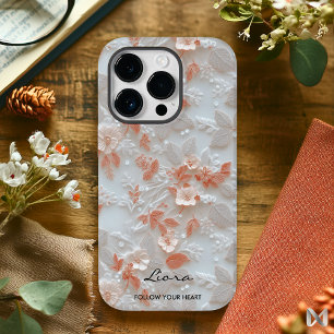 Coque Case-Mate iPhone Élégance Florale en Relief Peach et Blanc