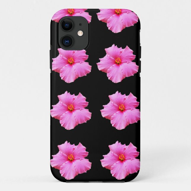 Coques Case-Mate iPhone "Élégance florale : Hibiscus rose fleurit sur noir (Dos)