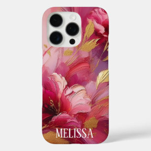 Coque iPhone 16 Pro Élégance Fuchsia Or en Acrylique avec Nom