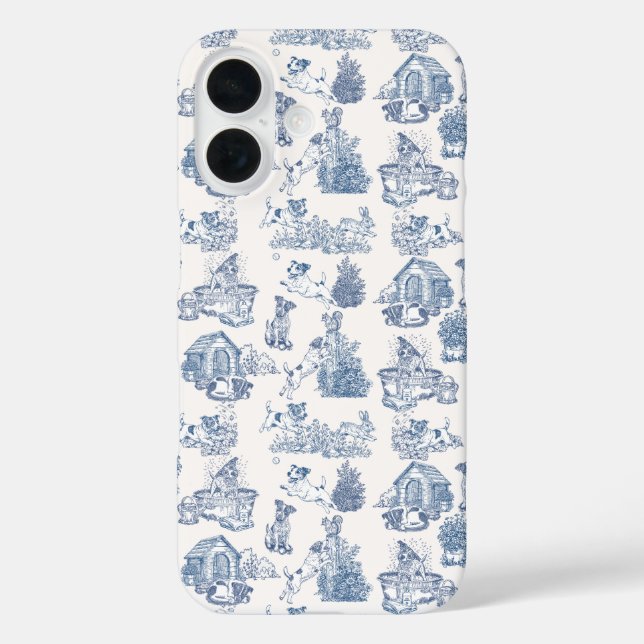 Coques Case-Mate iPhone Élégance Jack Russell Toile Française Bleue (Verso)