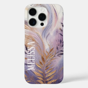 Coque iPhone 16 Pro Élégance lavande or en acrylique avec nom