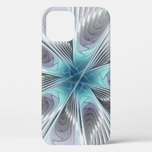 Case-Mate iPhone Case Élégance Moderne Art Fractal Fleur Bleu Gris Blanc